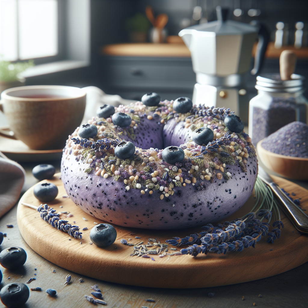 Healthy High Protein Low-Calorie Sugar-Free Lavender Blueberry Bagel