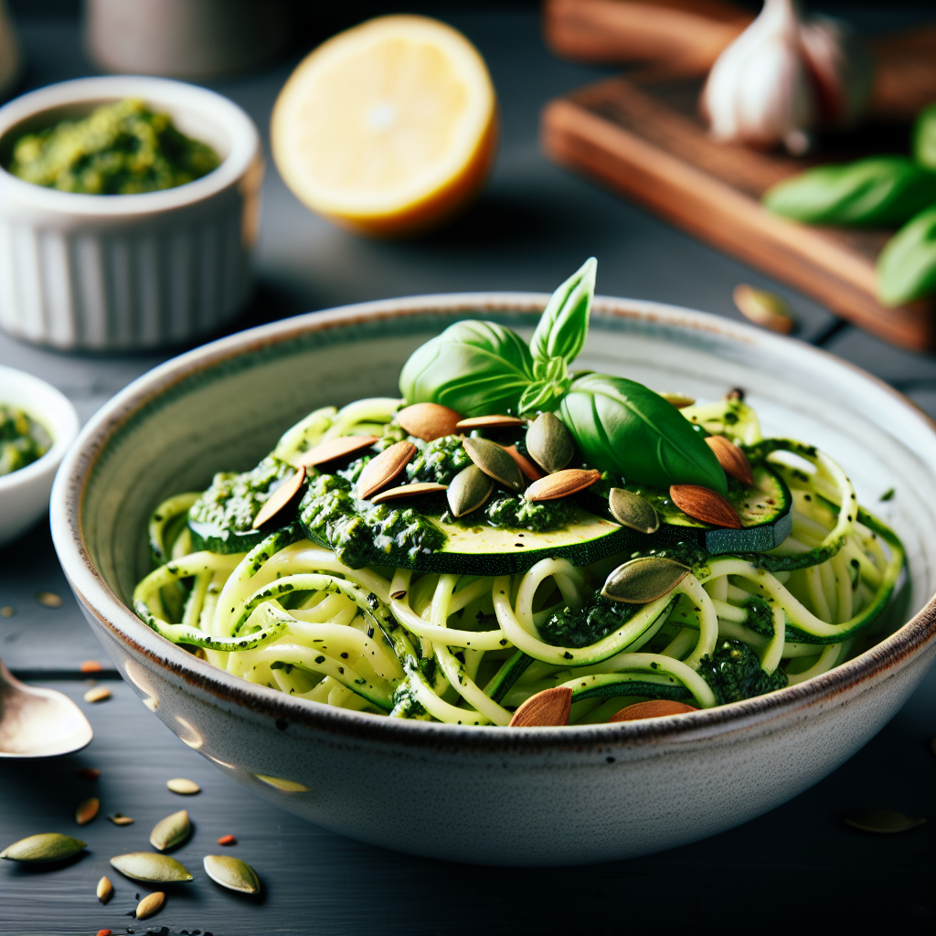 Zucchini Noodles with Basil Pesto (Sunflower Seeds Replacement)