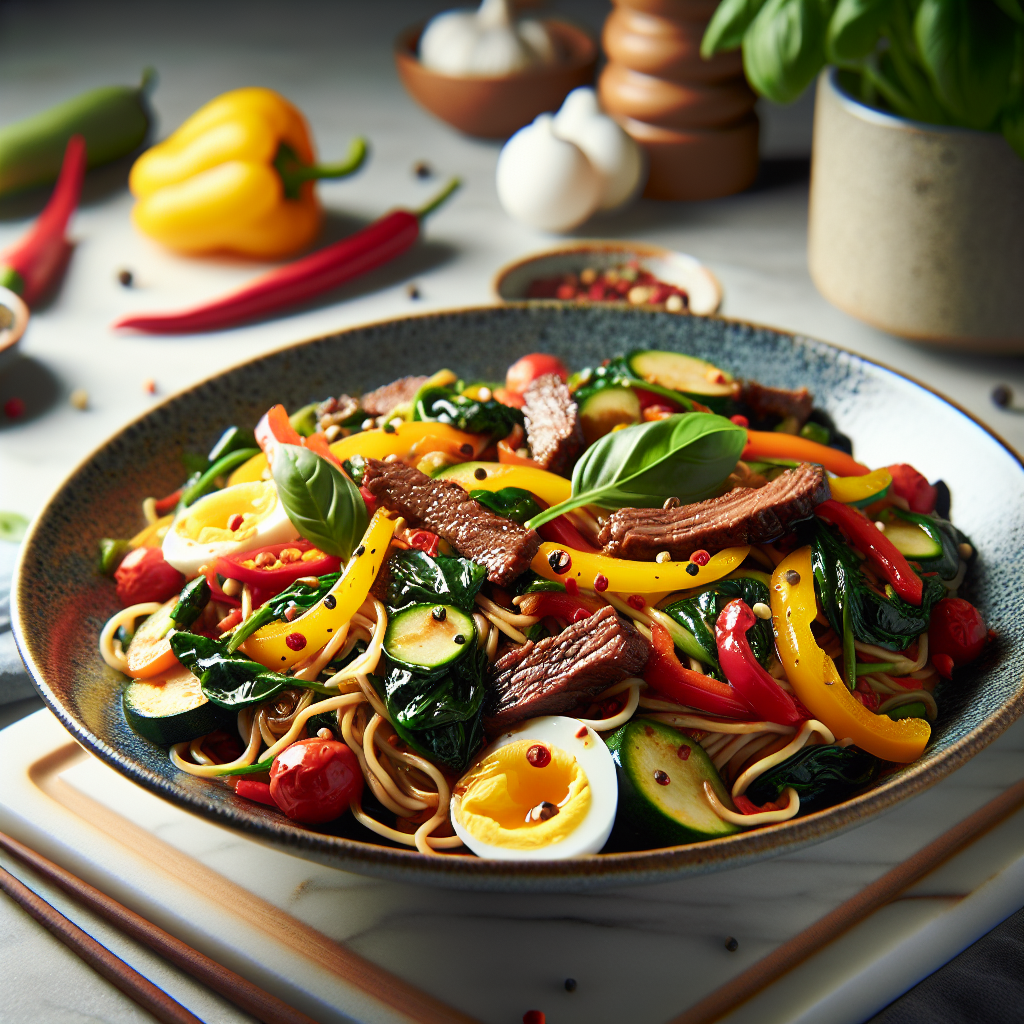 Spicy Spare Rib Egg White Noodle Stir-Fry with Roasted Vegetables ...