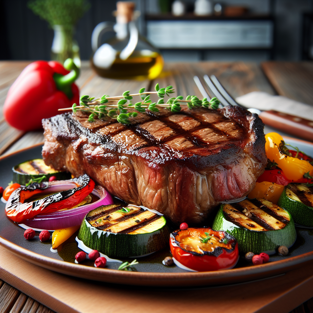 Grilled Ribeye Steak with Mediterranean Vegetables