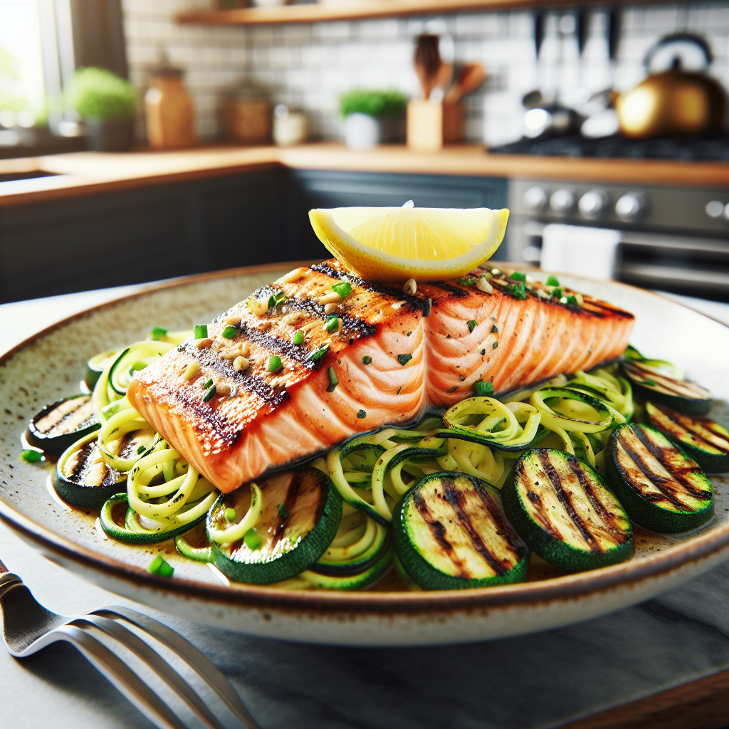 Grilled Lemon Garlic Salmon with Zucchini Noodles