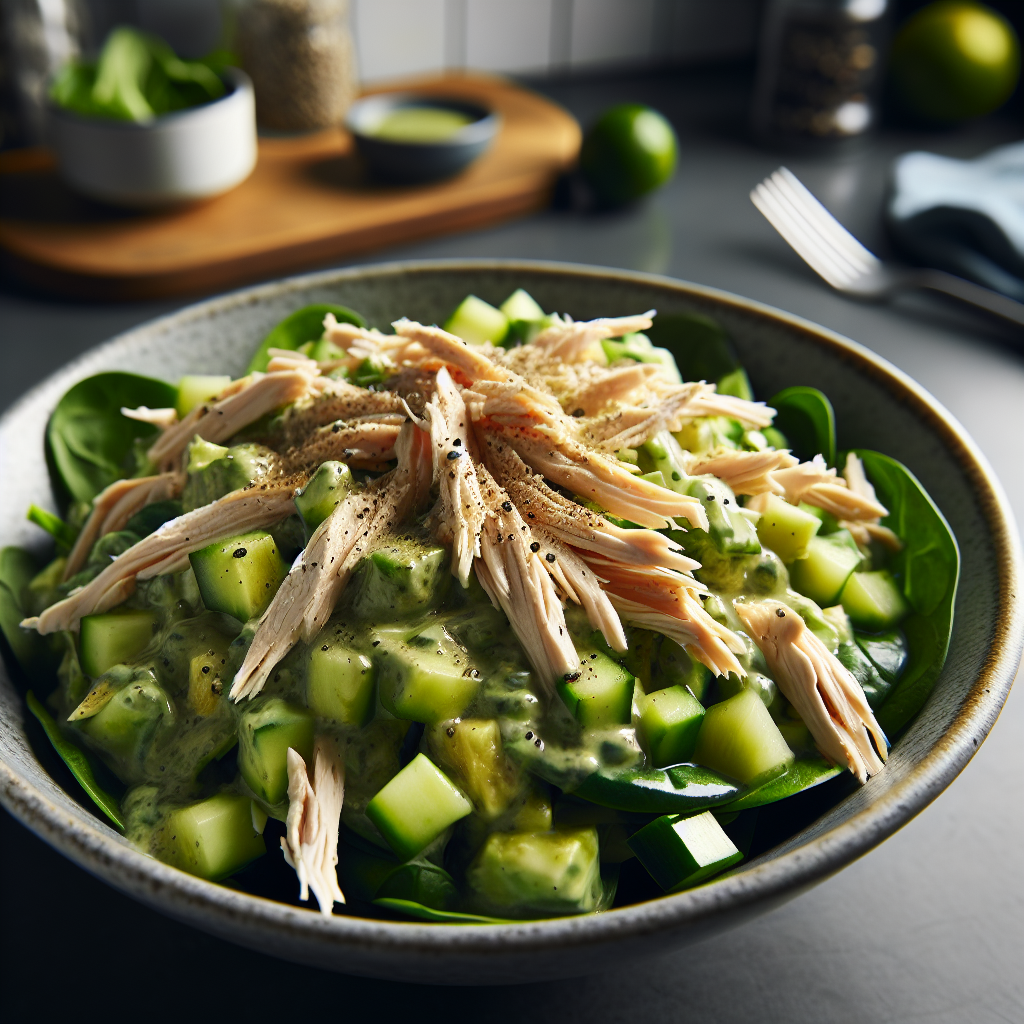 Shredded Chicken Salad with Tangy Avocado Dressing